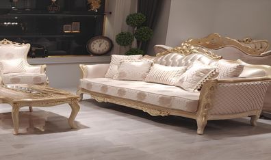 Klassischer Dreisitzer Sofa 3 Sitz Sofas Couch Stoff Stil Barock Möbel Rokoko