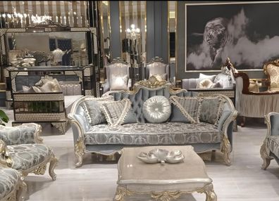 Dreisitzer Sofa 3 Sitz Couch Möbel Klassisch Sofas Stoff Stil Barock Rokoko Neu