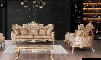 Sofagarnitur 3 + 3 Sitzer Sofa Sessel Sofas Relax Luxus Set Wohnzimmer Barock 2tlg