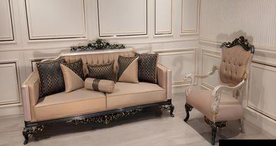 Dreisitzer Sofa 3 Sitzer Barock Rokoko Sofa Sofas Sessel Stoff Couch Möbel Neu