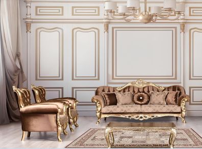 Sofagarnitur 3 + 1 + 1 Sitzer Luxus Garnitur Sofa Sofas Sessel Set Barock Wohnzimmer