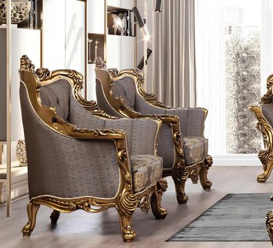 Ohrensessel Sessel Barock Design Polster Sofa Couch Chesterfield Textil Luxus