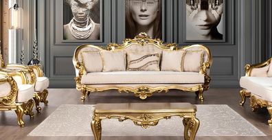 Sofa 3 Sitzer Stoff Dreisitzer Sofas Luxus Wohnzimmer Barock Stil Couch Barock