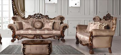 Garnitur Sofagarnitur 3 + 3 Sitzer Sofas Sofa Luxus Stil Stoff Wohnzimmer Barock