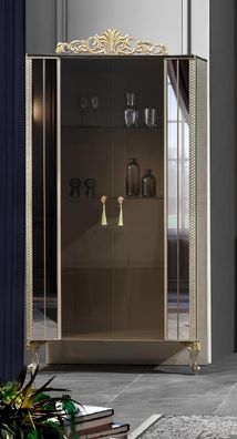 Vitrine Schrank Vitrinen Holz Luxus Klassisch? Spiegel Esszimmer Beige
