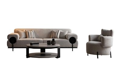 Couchgarnitur Weiß Sofa 3 sitzer Couchtisch Sessel Couch Wohnzimmer Set