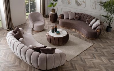 Sofagarnitur 3 + 3 + 1 Sitzer Set Komplett Textil Couch Holz Modern Wohnzimmer