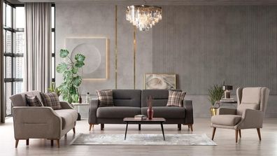 Komfortable Sofagarnitur 3 + 3 + 1 Sitze Stilvolles Design Wohnlandschaft Sitzgruppe