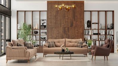 Komfortable Sofagarnitur 3 + 3 + 1 Gemütliche und Stilvolle Wohnzimmercouch