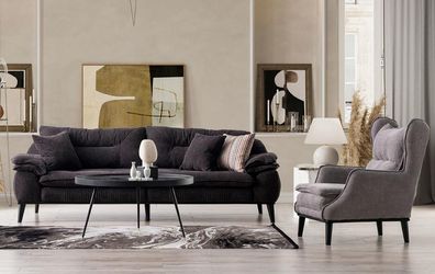 Sofagarnitur Couch Polster Möbel 3 + 1 Couch Grau Wohnlandschaft Sitzgarnitur