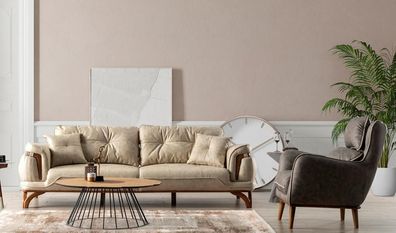 Sofagarnitur Polstergarnitur Relaxgarnitur Couch Sofa Set Sessel 3 + 1 Beige
