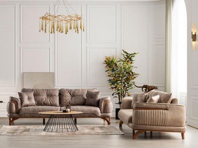 Sofagarnitur Polstergarnitur Relaxgarnitur Couch Sofa Set Sessel 3 + 3 Beige