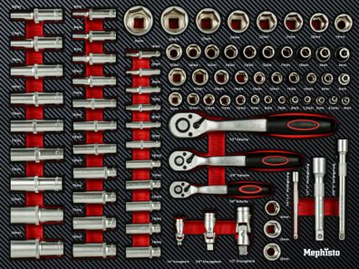 Mephisto Tools Werkzeug Einlagen Set mit Nüssen, Ringratschen & vieles mehr