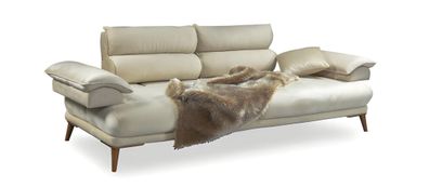 Sofa Couch Polstersofa Verstellbare Armlehnen Rückenlehne Beige 3 Sitzer