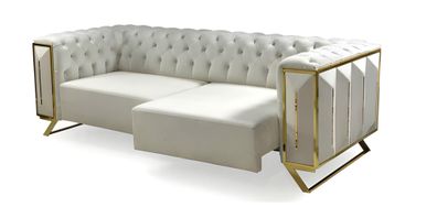 Verstellbare Chesterfield Couch Multifunktion Sofa Dreisitzer Big Beige Gold