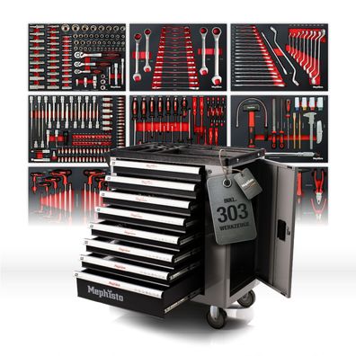 Werkzeugwagen XXL Premium mit 8 Schubladen mit Werkzeug inkl. Ringschlüssel-Set