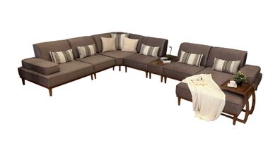 Modernes Polster Ecksofa U-Form Braun Stoff mit Couchtisch für Wohnzimmer