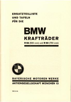 Ersatzteilliste BMW Motorrad, Typ R 52 ( 500 ccm ) Typ R 62 (750 ccm )