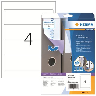 Herma Ordnerrückenschilder ablösbar 192 x 59 mm weiss 25 Bl 100 Etik