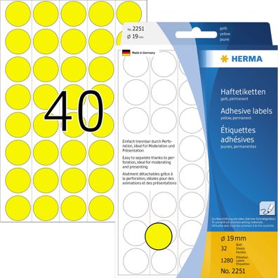HERMA Markierungspunkt 19mm Papier gelb 1.280 Etik./Pack