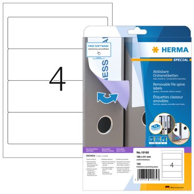 Herma Ordnerrückenschilder ablösbar 192 x 61 mm weiss 25 Bl 100 Etik