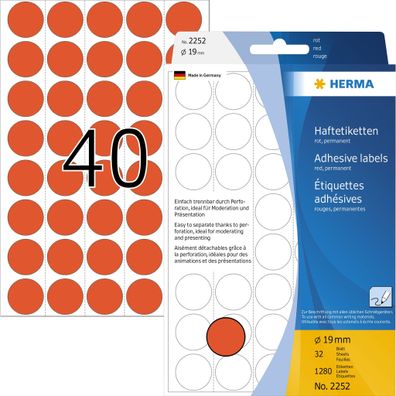 HERMA Markierungspunkt 19mm Papier rot 1.280 Etik./Pack