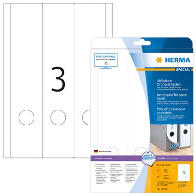 Herma Ordnerrückenschilder ablösbar 297 x 61 mm weiss 25 Bl 75 Etik