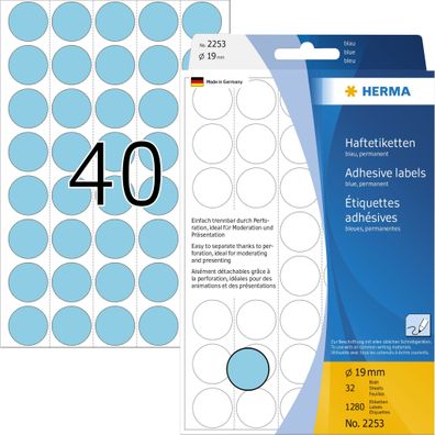 HERMA Markierungspunkt 19mm Papier blau 1.280 Etik./Pack
