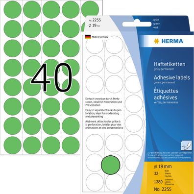 HERMA Markierungspunkt 19mm Papier grün 1.280 Etik./Pack