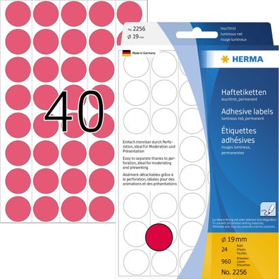 HERMA Markierungspunkt 19mm Papier leuchtrot 960 Etik./Pack