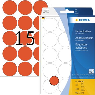 HERMA Markierungspunkt 32mm Papier rot 480 Etik./Pack