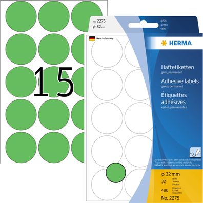 HERMA Markierungspunkt 32mm Papier grün 480 Etik./Pack