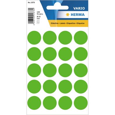 HERMA Markierungspunkt VARIO 19mm Papier leuchtgrün 100 Etik./Pack