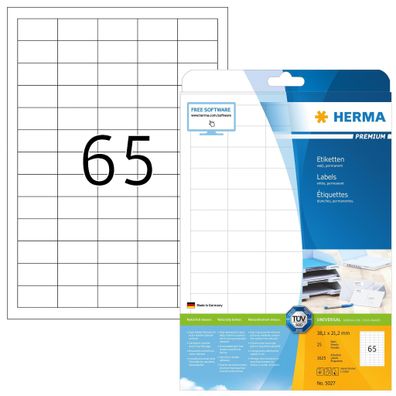 Herma Etiketten permanent 38,1 x 21,2 mm weiss Premium 25 Bl 1625 Etik
