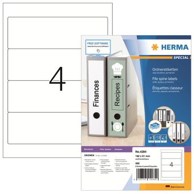 Herma Ordnerrückenschilder permanent 192 x 61 mm weiss 100 Bl 400 Etik