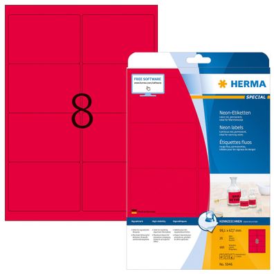 Neonetiketten A4, 99,1 x 67,7 mm, leuchtrot, permanent haftend