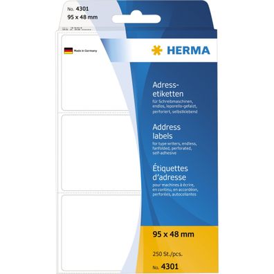 HERMA Adressetikett 95 x 48 mm (B x H) Papier weiß 250 Etik./Pack