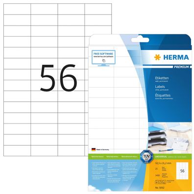 Premium Etiketten A4, 52,5 x 21,2 mm, weiß, permanent haftend