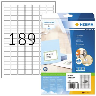 Herma Etiketten permanent 25,4 x 10 mm weiss Premium 25 Bl 4725 Etik