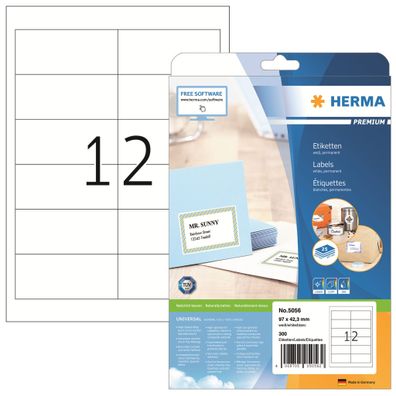Herma Etiketten permanent 97 x 42,3 mm weiss Premium 25 Bl 300 Etik