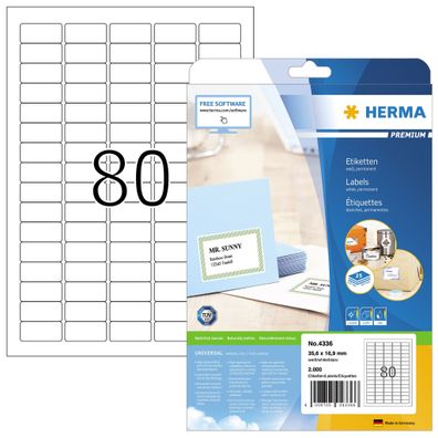 Herma Etiketten permanent 35,6 x 16,9 mm weiss Premium 25 Bl 2000 Etik