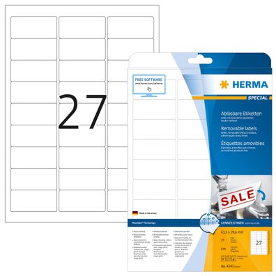 Herma Etiketten ablösbar 63,5 x 29,6 mm weiss 25 Bl 675 Etik