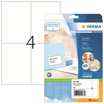Herma Etiketten permanent 105 x 148 mm weiss Premium 25 Bl 100 Etik