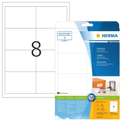 Premium Etiketten A4, 97 x 67,7 mm, weiß, permanent haftend