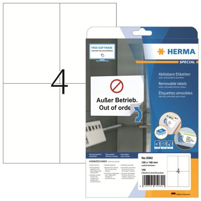 Etikett 105x148mm weiss Movables A4 100Et 25Bl 4Et Bl LaserInkCopy