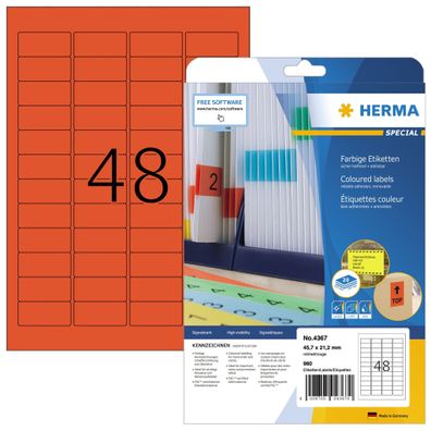 Herma Etiketten ablösbar 45,7 x 21,2 mm rot 20 Bl 960 Etik