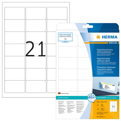 HERMA Adressetikett 63,5 x 38,1 mm (B x H) Papier weiß 525 Etik./Pack