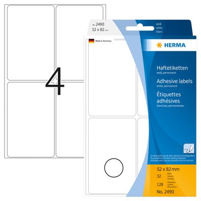 Herma Vielzwecketiketten permanent 52 x 82 mm weiss 32 Bl 128 Etik