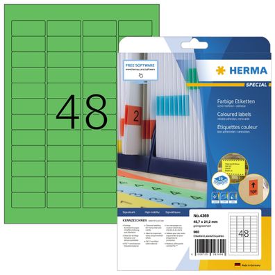 Herma Etiketten ablösbar 45,7 x 21,2 mm grün 20 Bl 960 Etik