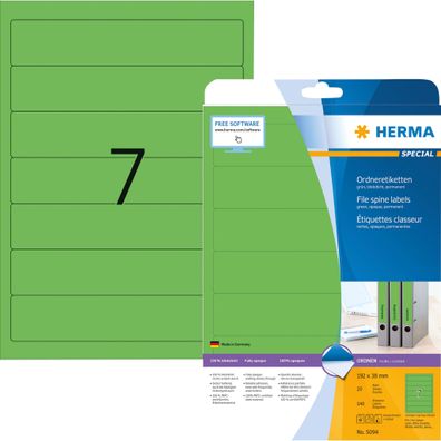 Herma Ordnerrückenschilder permanent 192 x 38 mm grün 20 Bl 140 Etik